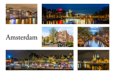 Fototapeta na wymiar Carte Postale d'Amsterdam, Hollande aux Pays-Bas
