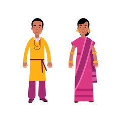 Indian man and woman in traditional clothing, couple wearing national costumes vector Illustration