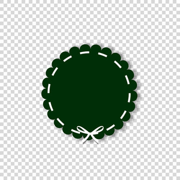 Dark Green Round Stamp With White Ribbon In Paper Cut Out Style Isolated