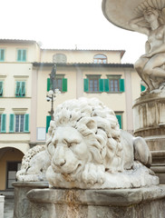 Marble lions of the fountain located in Farinata degli Uberti Square in Empoli