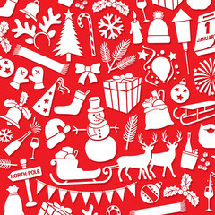 Background pattern with Christmas and New Year icons 