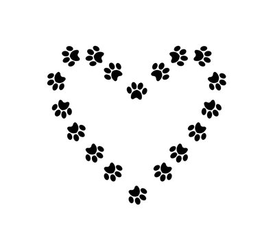 Heart symbol with space for text  made of animal paw prints