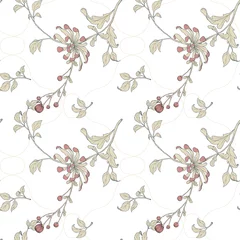 Gordijnen Seamless pattern, hand drawn Chrysanthemum flowers with leaves on white background © momosama