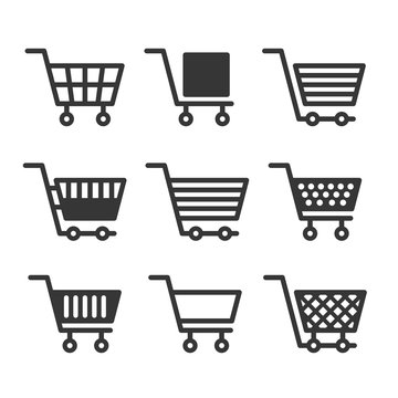 Shopping Cart Icons Set on White Background. Vector