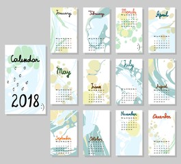 Naklejka premium Hand drawing vector Calendar 2018. Abstract painting templates.
