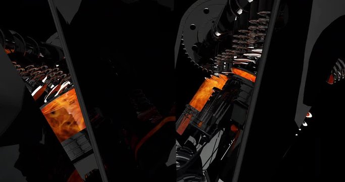 Working V8 Engine Animation With Camera Zoom Through Propeller