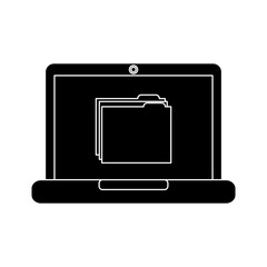 file folder on laptop screen icon image vector illustration design  black and white