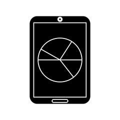 pie graph chart on cellphone screen icon image vector illustration design  black and white