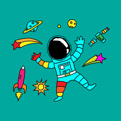astronaut in the space doodle art