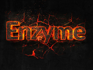 Enzyme Fire text flame burning hot lava explosion background.
