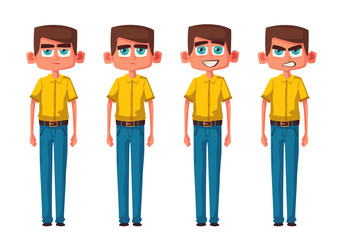 Set of boy facial emotions. Cartoon vector illustration.