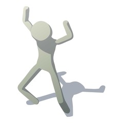 Stick man frightening icon, isometric style