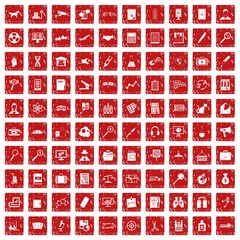 100 magnifier icons set grunge red