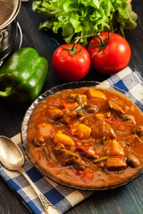 Stew soup with meat and potatoes