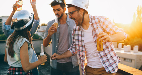 Happy cheerful friends spending fun times together