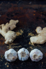 Ginger root and garlic
