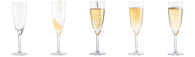 Set of empty to full champagne glasses © George Dolgikh