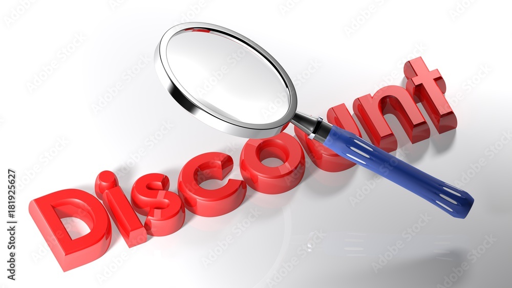 Poster magnifier on red discount - 3d rendering