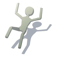 Stick man dropping icon, isometric style
