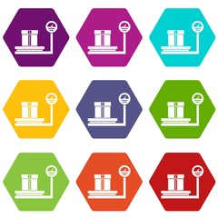 Shop scales icon set color hexahedron