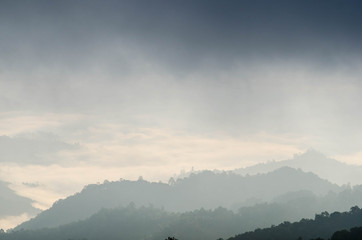 Beautiful foggy morning in the mountains in Thailand