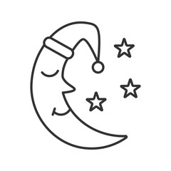 Moon with face in nightcap linear icon