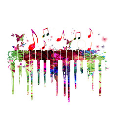 Music colorful design with piano keys. Music instrument vector illustration. Piano keyboard instrument background with music notes