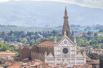 Panorama view on the Santa Croce church and old town in Florence, Italy