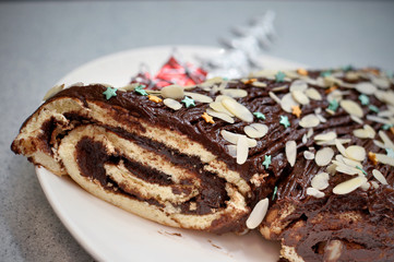 Christmas log with decorations