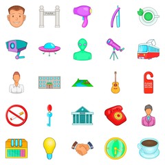 Come icons set, cartoon style