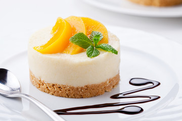 Homemade Cheesecake With Poached Peaches