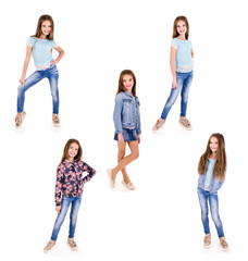 Obraz premium Collection of photos adorable smiling happy little girl child isolated