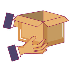 hands with carton box vector illustration design