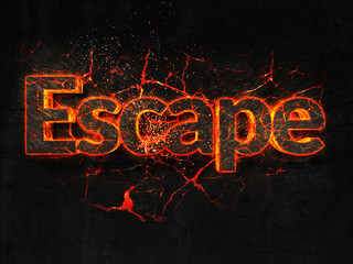 Escape Fire text flame burning hot lava explosion background.