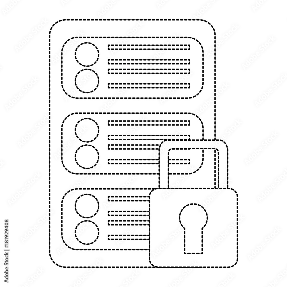 Aufkleber server security safety lock web hosting icon image vector illustration design black dotted line