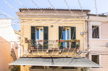 Balcony of the house in La Maddalena Port, Italy