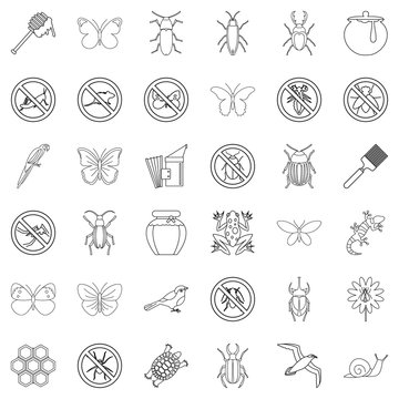 Etching icons set, outline style