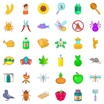 Insect icons set, cartoon style