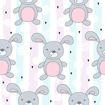 Seamless pattern with cute little bunny. vector illustration