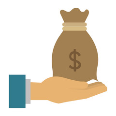 hand with money bag isolated icon vector illustration design