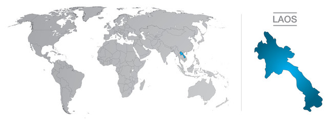 Laos dans le monde, avec frontières et tous les pays du monde séparés