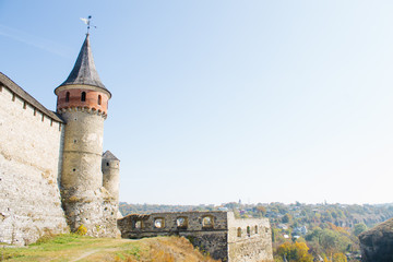 Old fortress castle with blue sky background