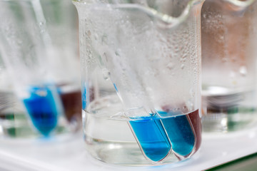 Experiment chemical of urine with Benedict s solution in the laboratory.	