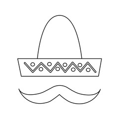 sombrero hat with mustache mexico culture icon image vector illustration design  black line