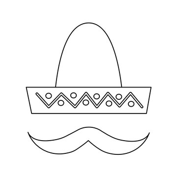 sombrero hat with mustache mexico culture icon image vector illustration design  black line