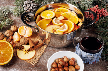 Christmas mulled wine and spices. Christmas background. Merry Christmas