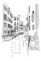 vector sketch of Street scene in Venice, Italy.