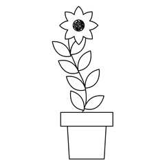 flower in pot icon image vector illustration design  black line