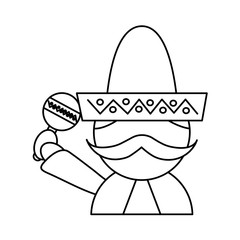 man with sombrero holding maraca mexico culture icon image vector illustration design  black line