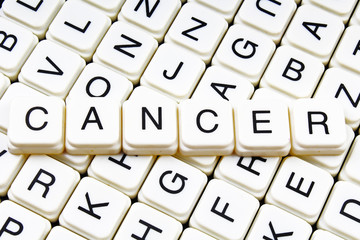 Cancer text word crossword. Alphabet letter blocks game texture background texture.